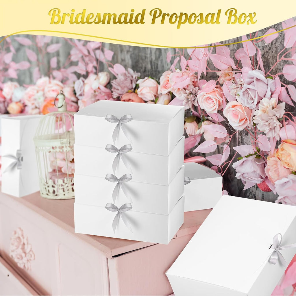 24 Pcs White Gift Boxes with Lids, Ribbons, Wedding Birthday Party
