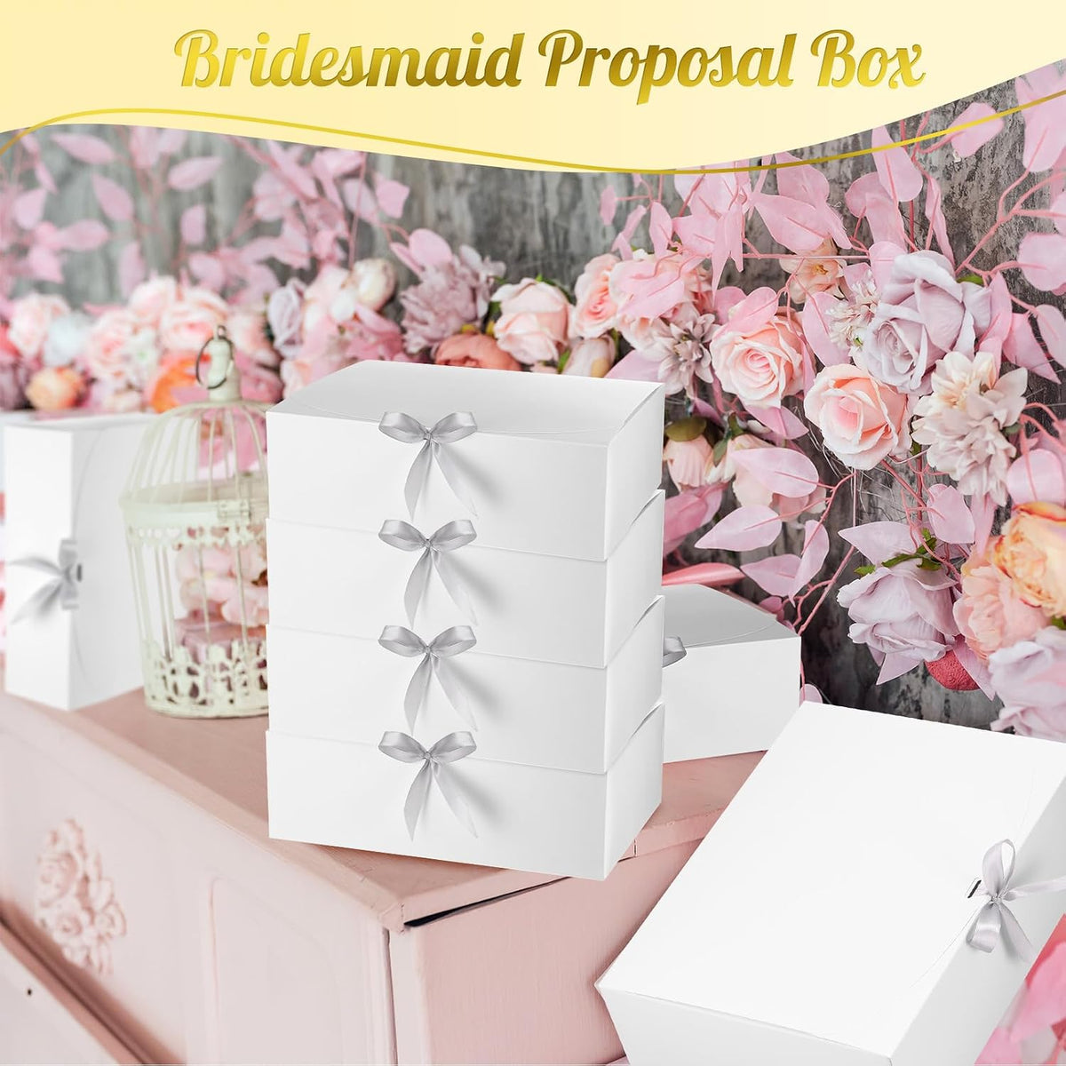 24 Pcs White Gift Boxes with Lids, Ribbons, Wedding Birthday Party