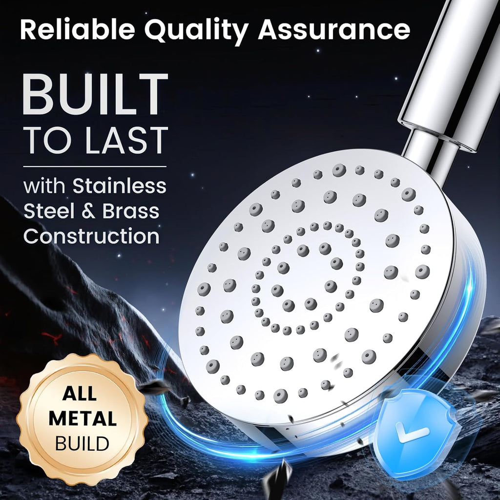 Filtered Shower Head with Handheld, High Pressure Shower Filter Head | ALL METAL, 6 Spray, Anti-clog Nozzles