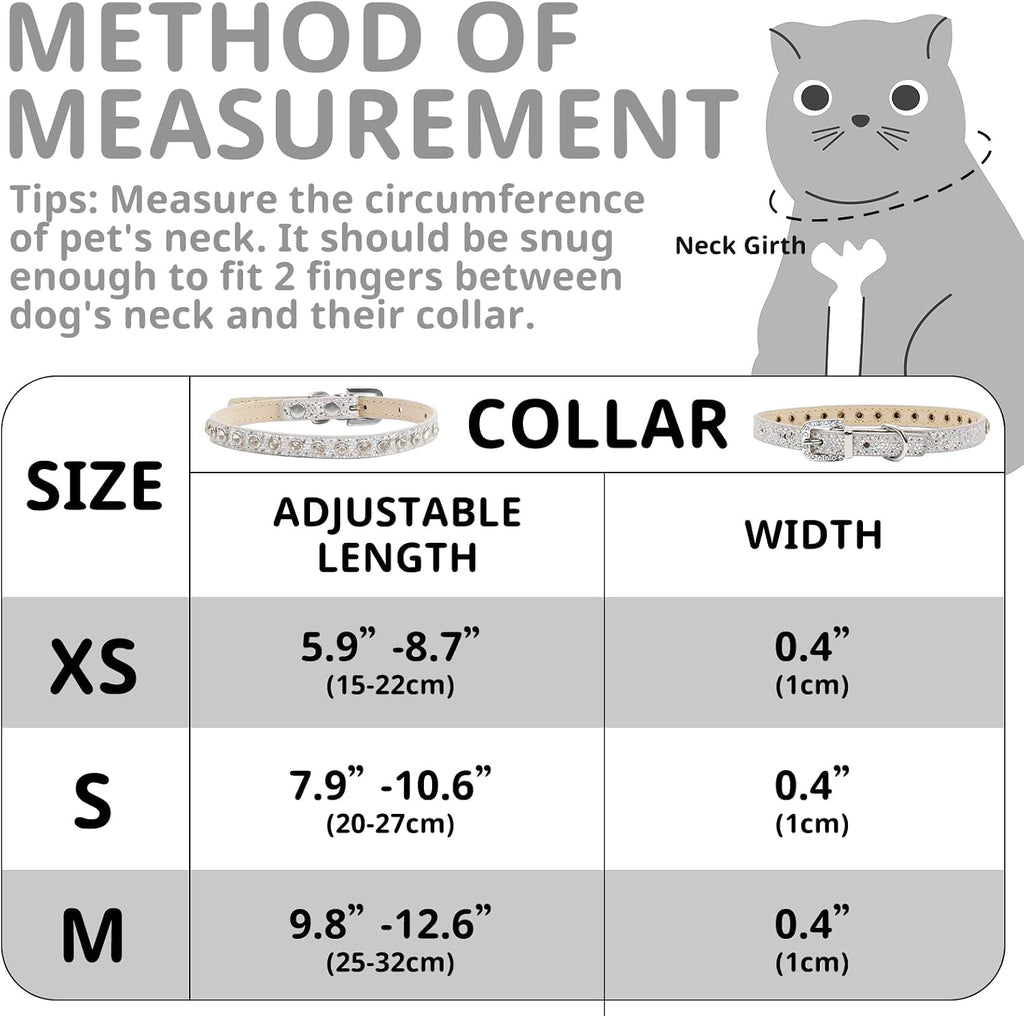 Pet Bling Accessories Cat and Dog Rhinestone Collar PU Leather Adjustable Collar (Small, Silver)