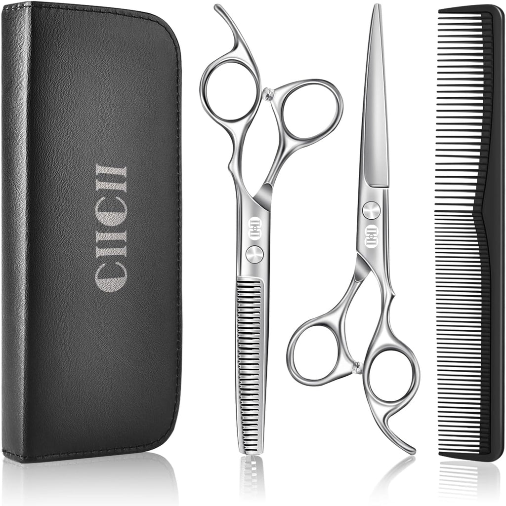 Hair Cutting Scissors Shears Kit, 6.7″ Barber Scissors Set (Silver) | Professional Haircut Scissors Kit, Hairdressing