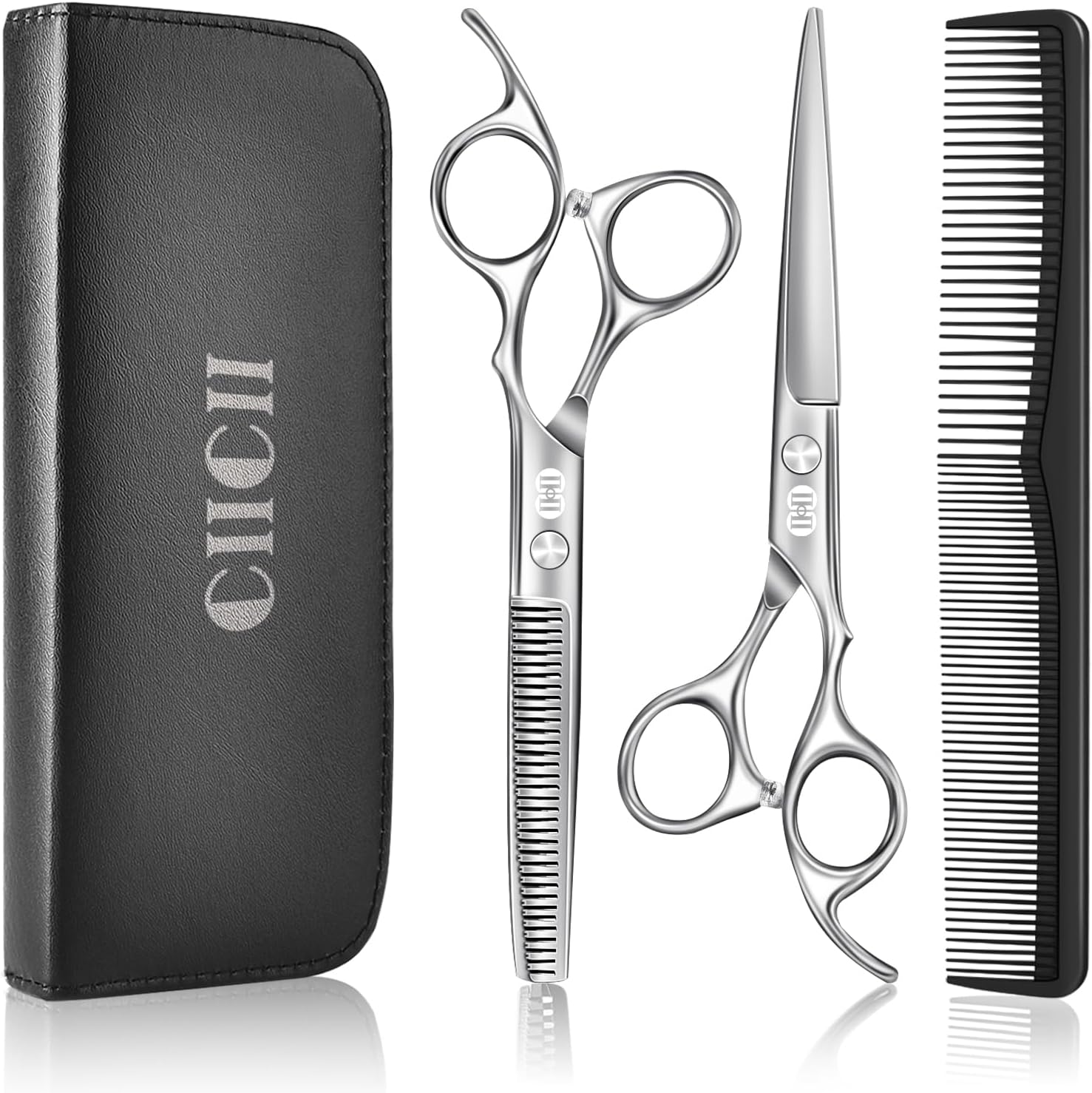 Hair Cutting Scissors Shears Kit, 6.7″ Barber Scissors Set (Silver) | Professional Haircut Scissors Kit, Hairdressing