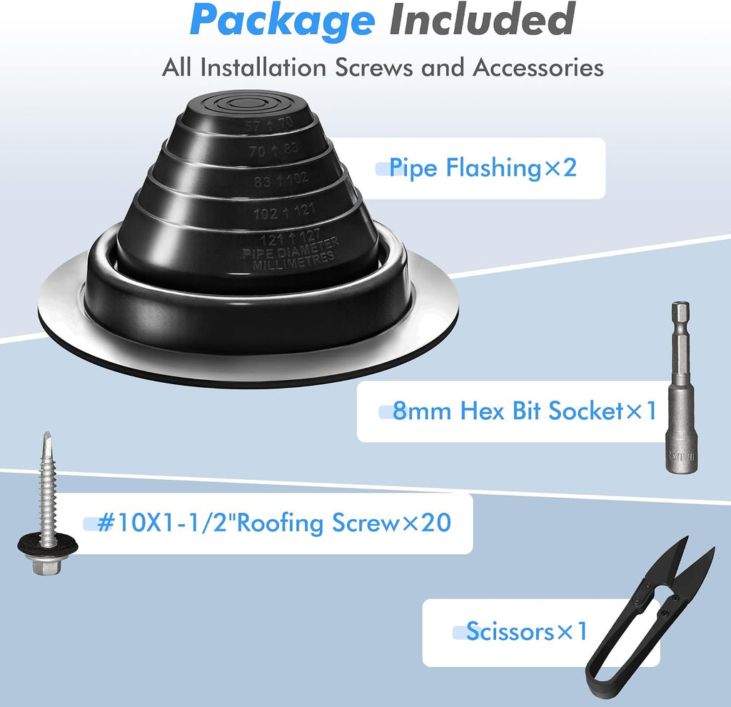 #3 Metal Roof Vents Flashing, Pipe Roofing Boots Kit for OD 1/4"-5", 2 Pcs