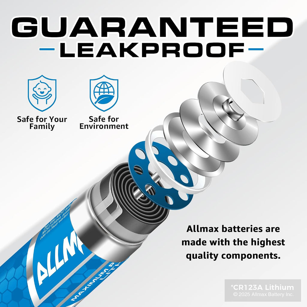 Allmax CR123A Maximum Power Lithium Batteries (16 Count) – 3V | 10-Year Shelf Life • Perfect for Wireless Security