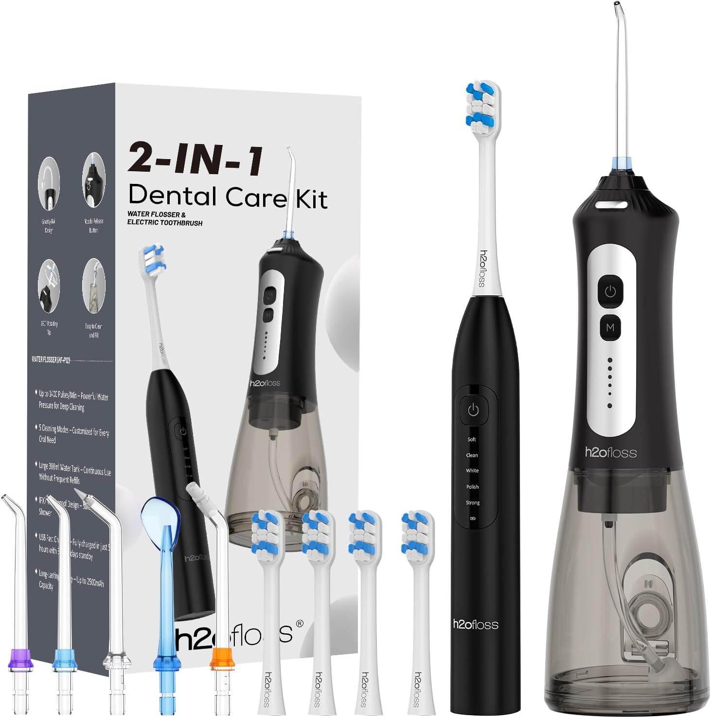 Sonic Electric Toothbrush and Water Flosser Combo, Rechargeable 2000mAh Toothbrush and 2500mAh Oral Irrigator with