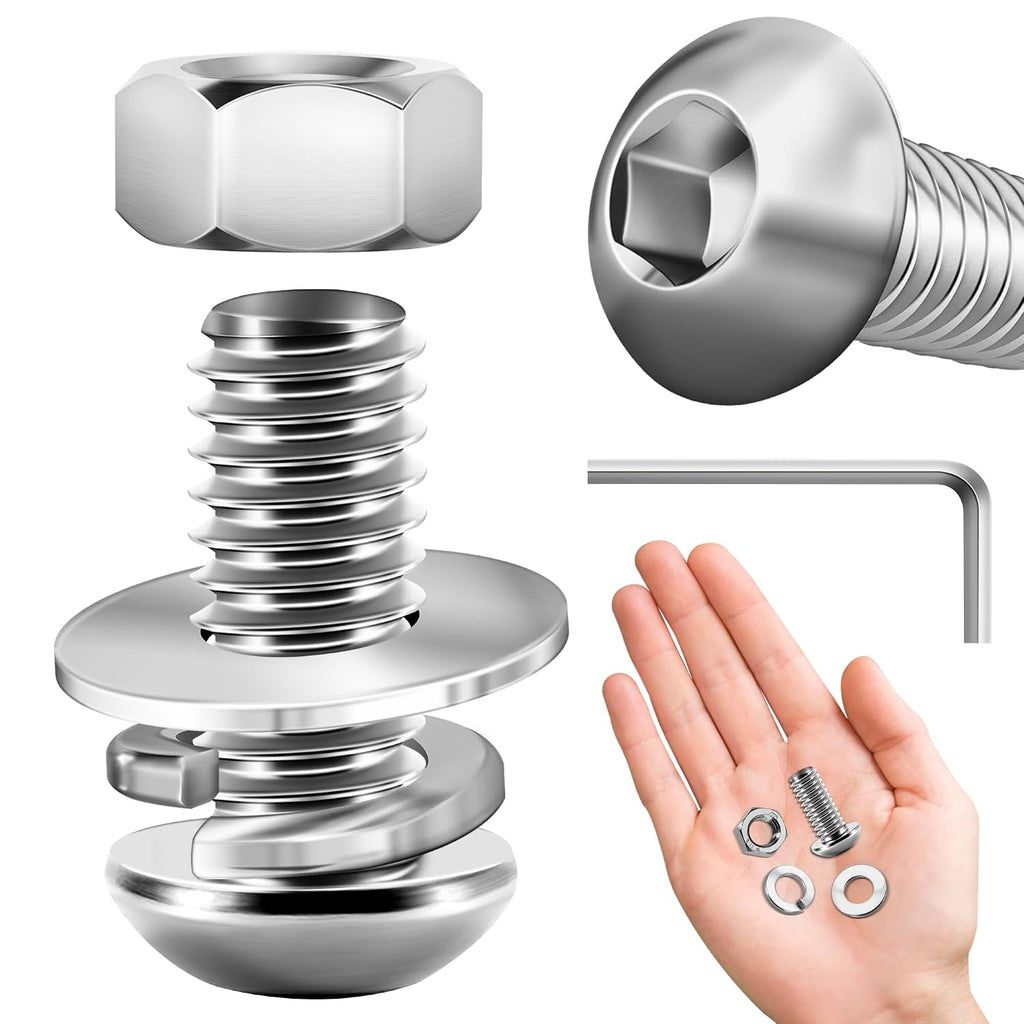 (20Sets) 5/16-18 Bolt x 3/4" Button Head Socket Cap Bolts, Screws Nuts and Bolts, 5/16 Bolt, 304 Stainless Steel Bolts and Nuts Coarse Thread, Bright Finish, Allen Screws Furniture Bolts By Mywish
