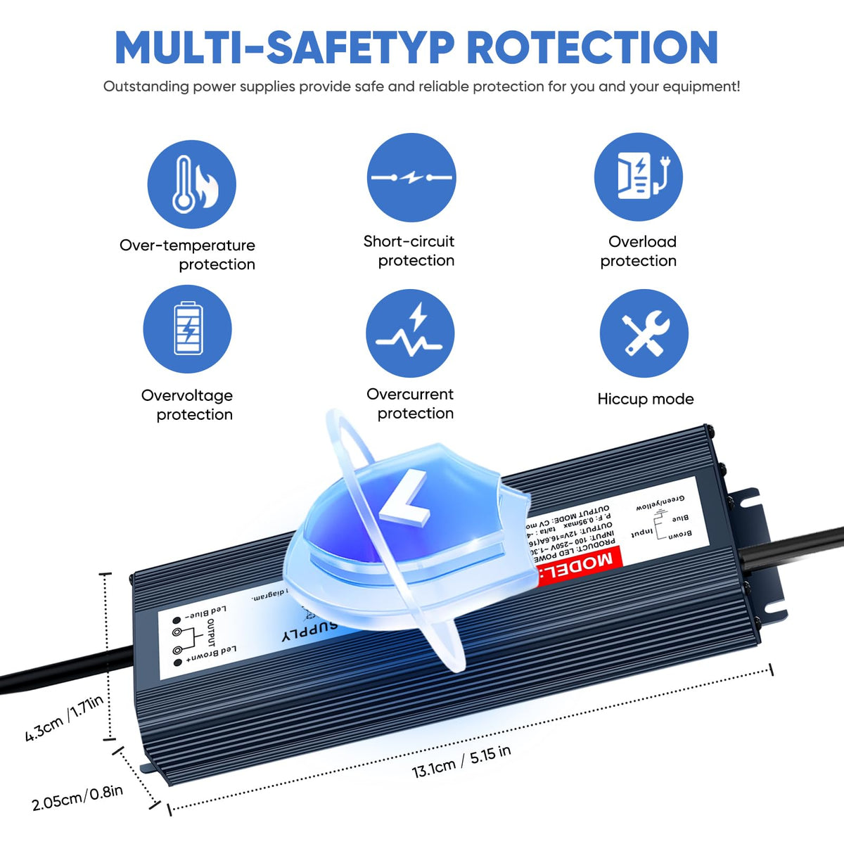 60W LED Driver 12V Power Supply 5A, Waterproof IP67 LED Adapter Transformer