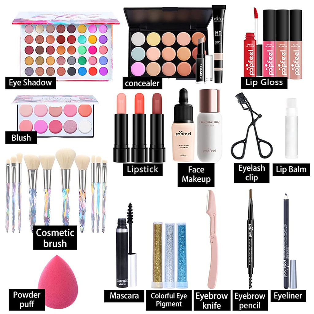 All-in-One Holiday Gift Surprise Makeup Set Essential Starter Bundle Include Eyeshadow Palette Lipstick Concealer