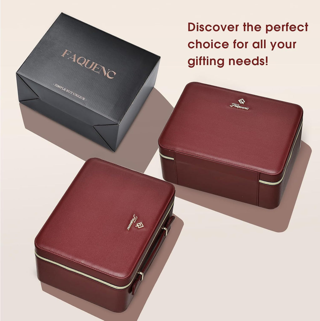 Leather Makeup Case with LED Lighted Mirror 11.4 Inch Travel Makeup Bag Adjustable Brightness in 3 Colors Cosmetic