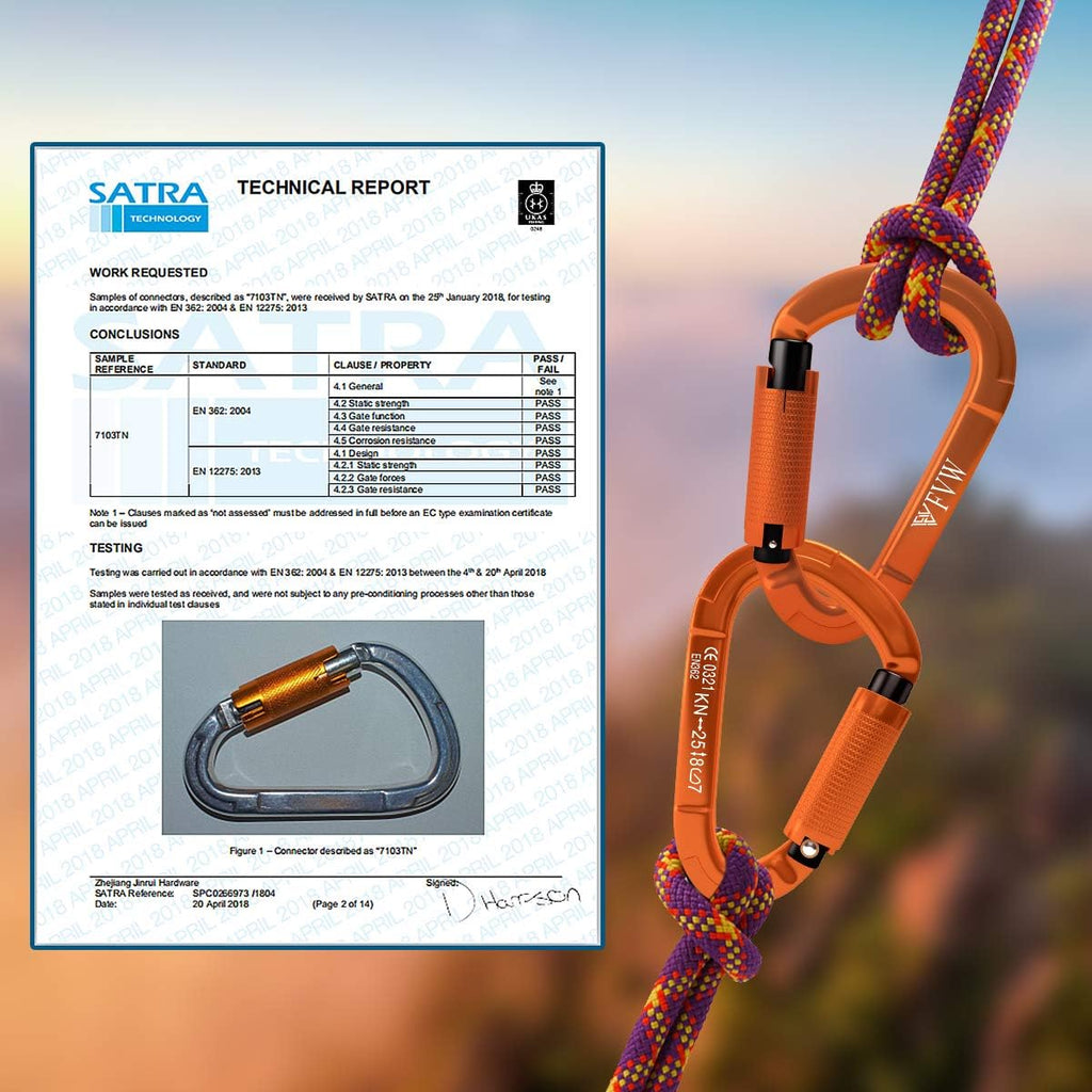 Auto Locking Rock Climbing Carabiner Clips, UIAA Certified Professional 25KN (5620 lbs) Heavy Duty Caribeaners for