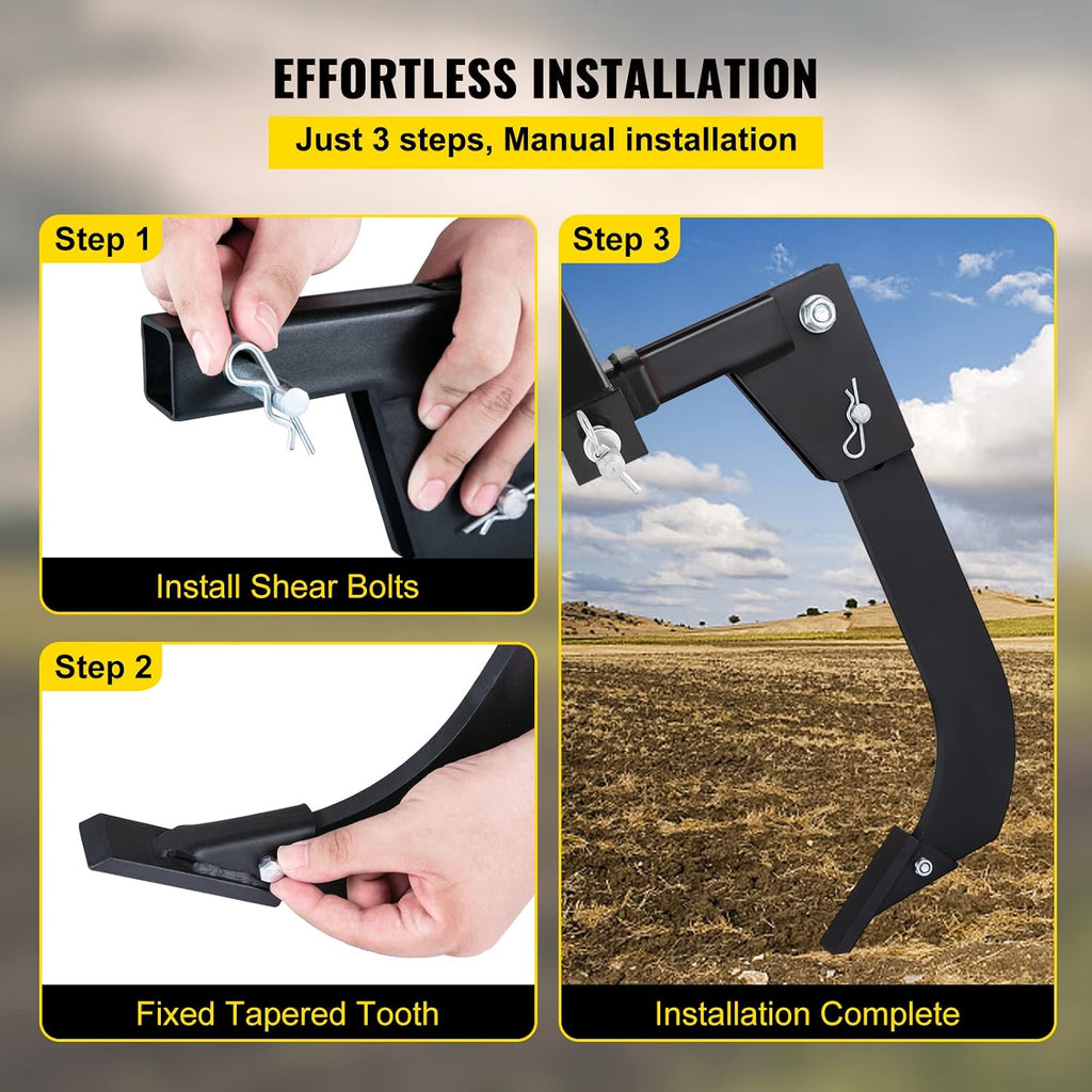 16" Tractor Box Blade Ripper – Hitch-Mounted Shank with 4 Adjustable Depth Settings, 2 Plow Tips & Shear Bolt, Fits