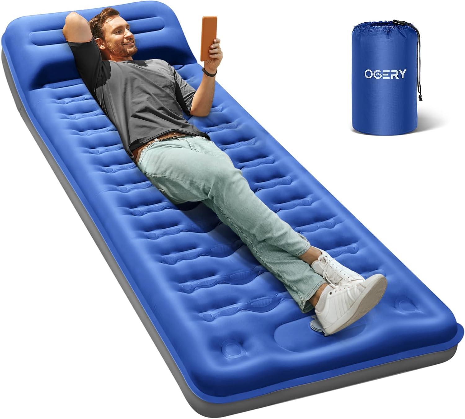 Sleeping Pad for Camping, 6" Extra-Thick Reinforced Camping Pad | Sleeping Mat With Pillows & Built-in Foot Pump