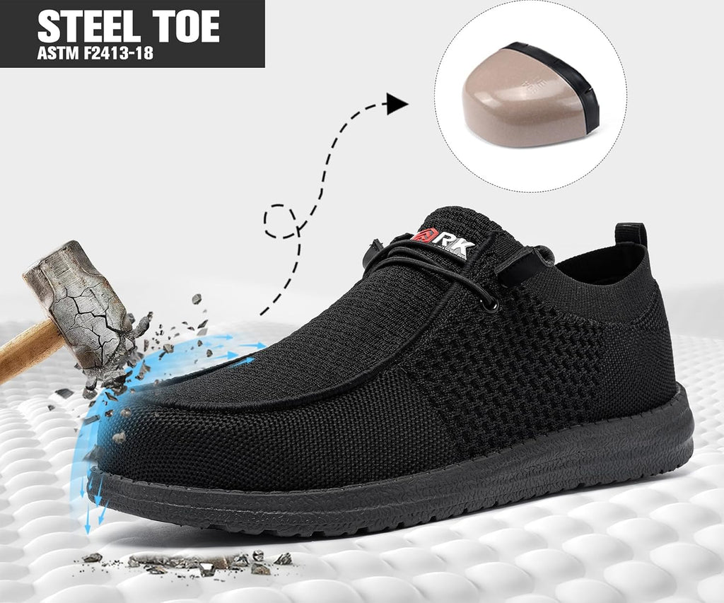 Slip On Steel Toe Shoes Men Loafers Work Safety Tennis Sneakers | Lightweight, Comfortable, Walking, Wide, Hands
