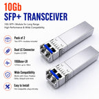 Elfcam - 2 Pack 10Gb SFP+ Transceiver Module, 10GBase-LR SFP+ Module 1310nm, LC/UPC Duplex Singlemode Connector (OS2), DDM10KM