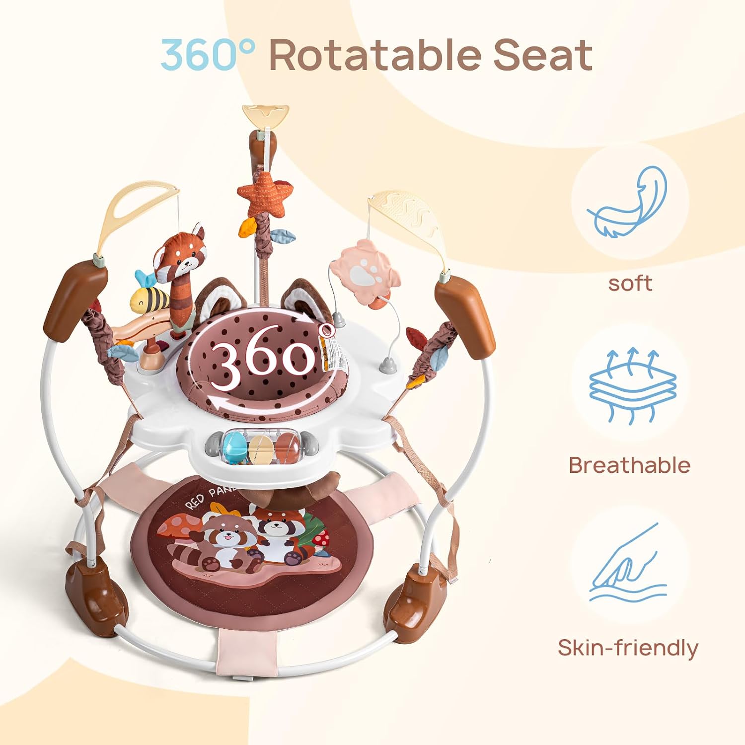 Baby Activity Center, Infant Jumper with Music,3 Heights (Red Panda) | 360° Seat,Infant Play Table ,Detachable