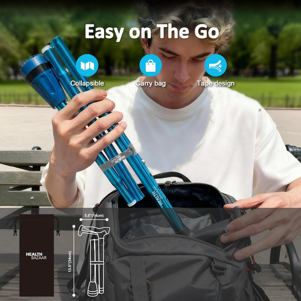All Terrain Walking Cane for Men & Women, Lightweight, Foldable, Adjustable, Shock Absorption, Collapsible Walking