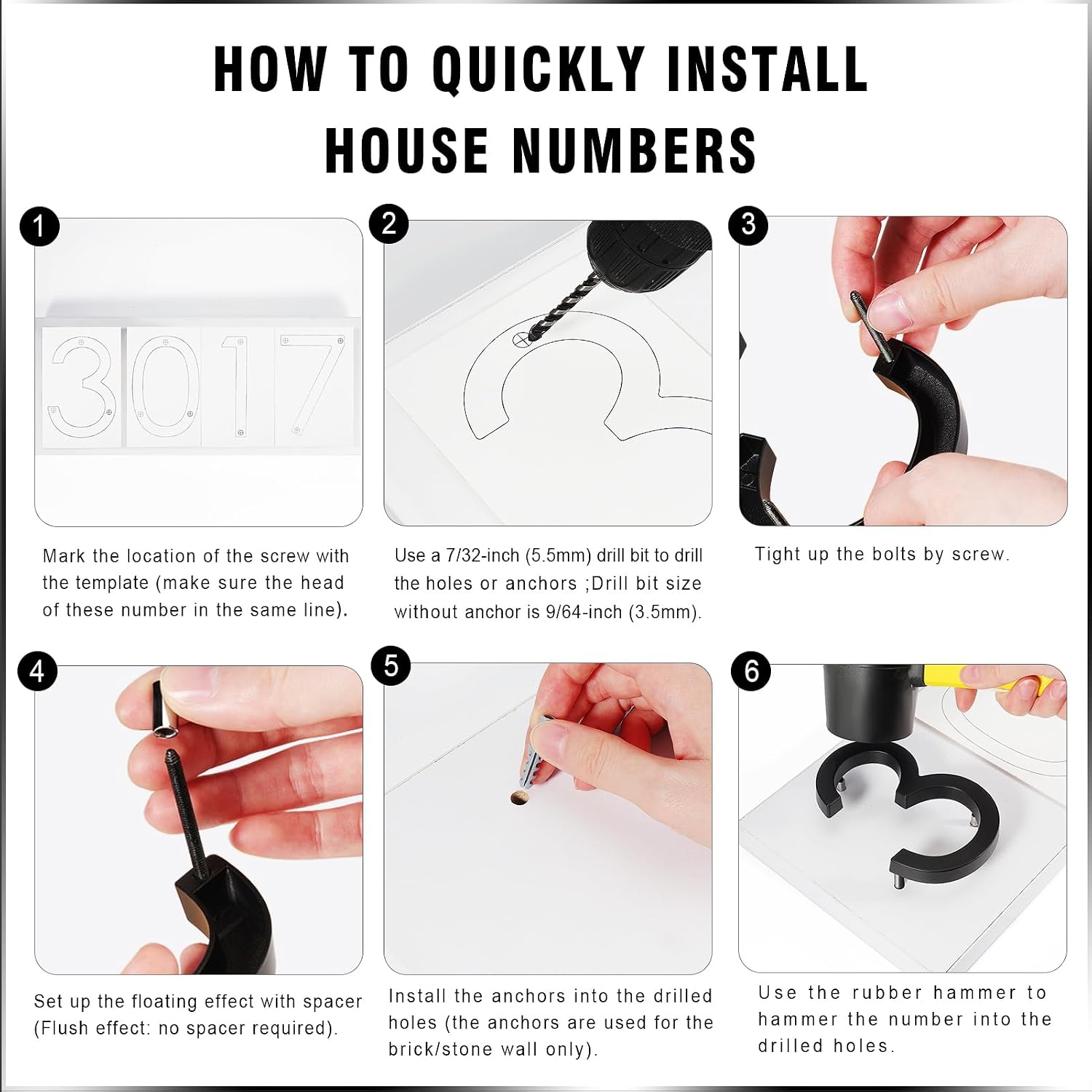 5.6-Inch Matte Black Floating House Numbers for Outside, Rustproof Zinc Alloy Metal Address Number Sign, Modern