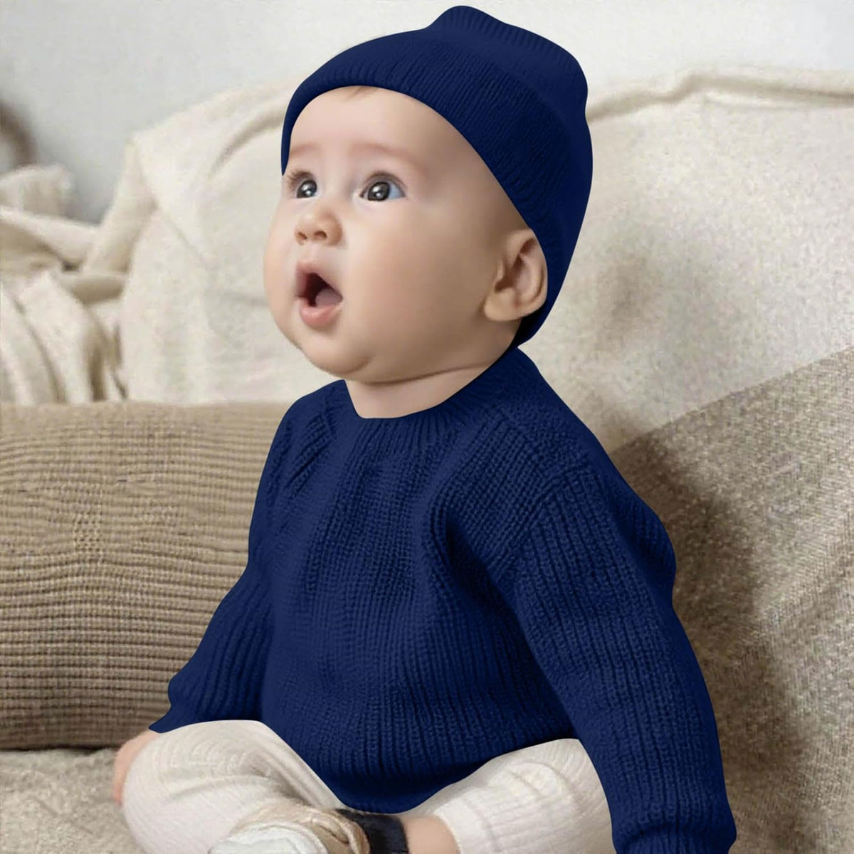 Toddler Girls Chunky Knit Sweater Crew Neck Long Sleeve Sweatshirts