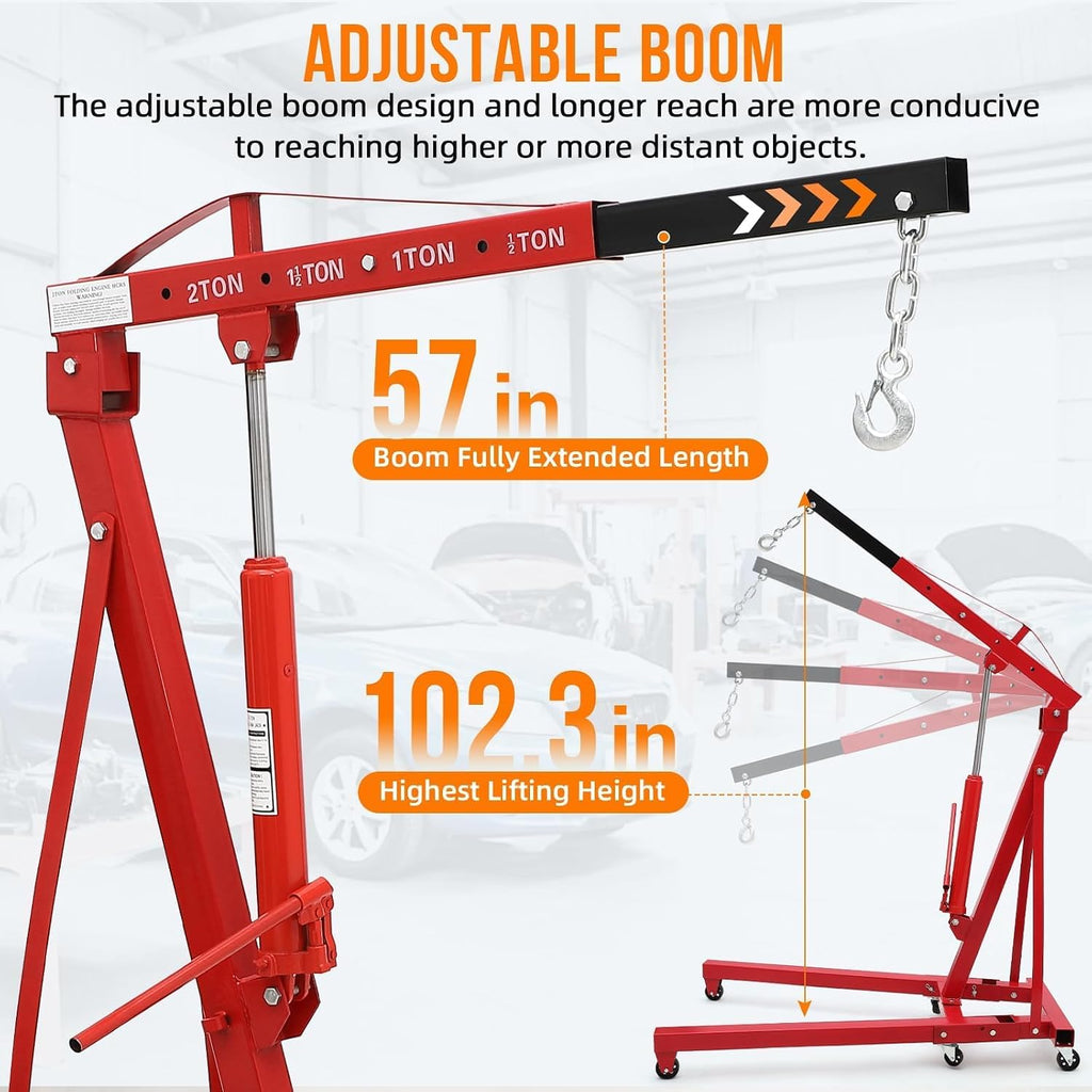 2 Ton Engine Hoist, Hydraulic Cherry Picker Engine Crane, Red