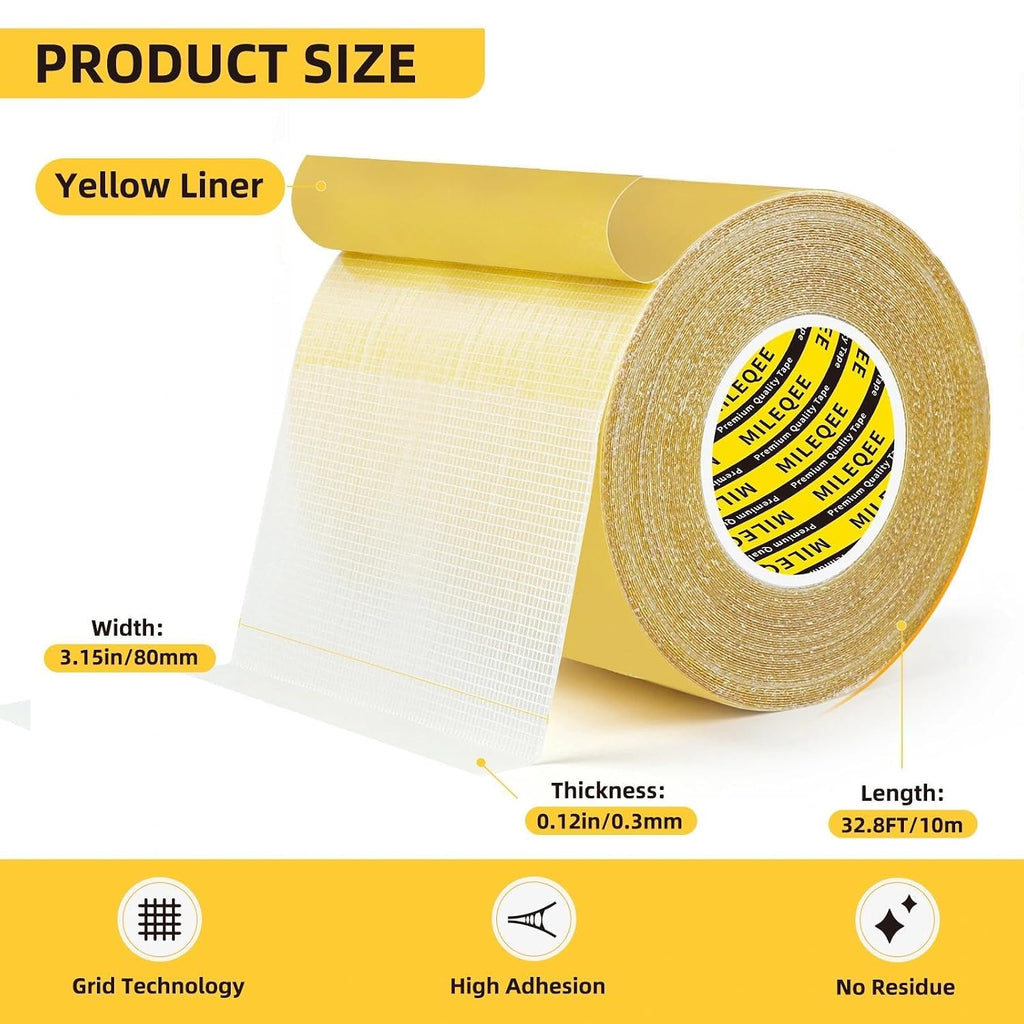 High Tack Double Sided Tape Heavy Duty Grid Mesh Stick,3.2" x 33FT