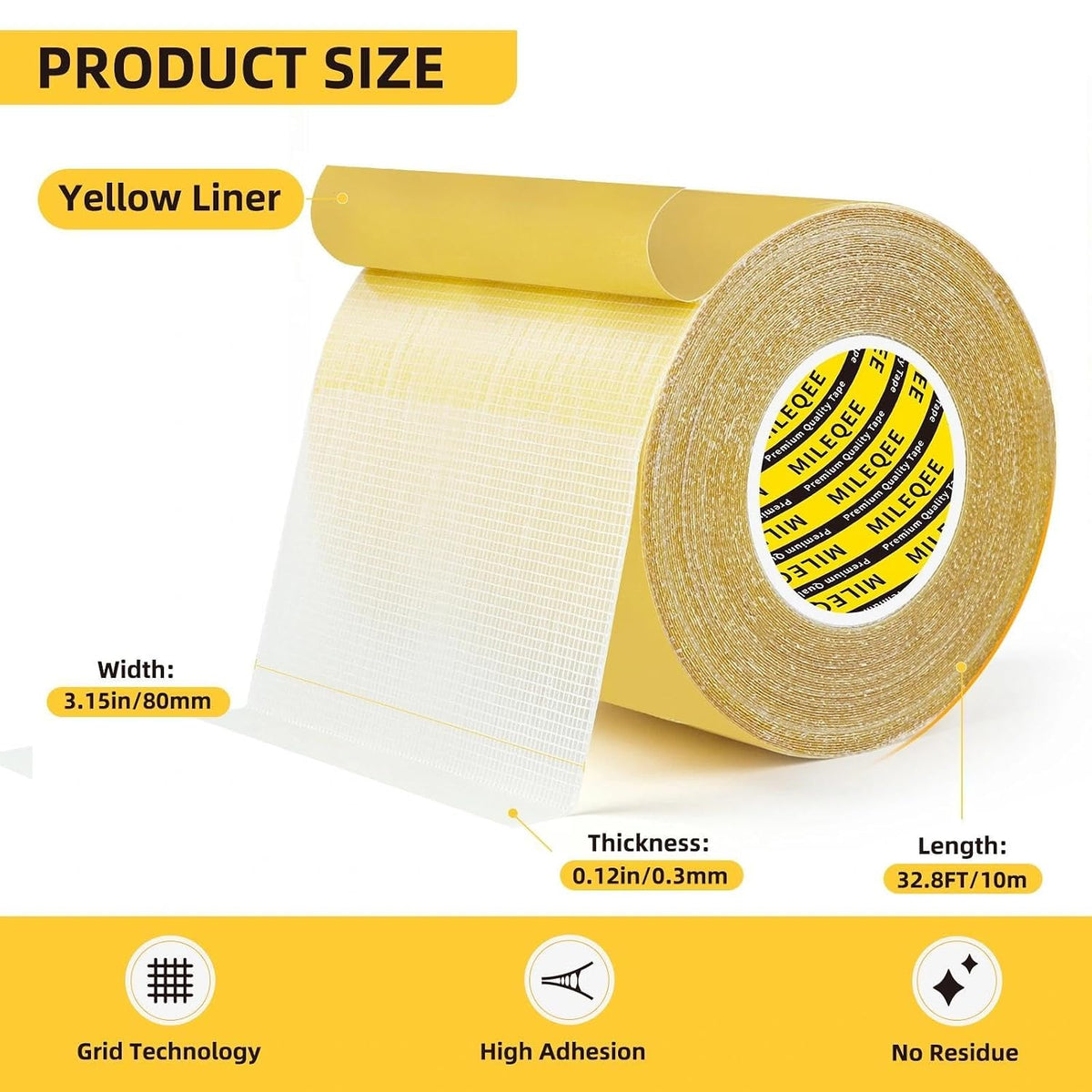 High Tack Double Sided Tape Heavy Duty Grid Mesh Stick,3.2" x 33FT