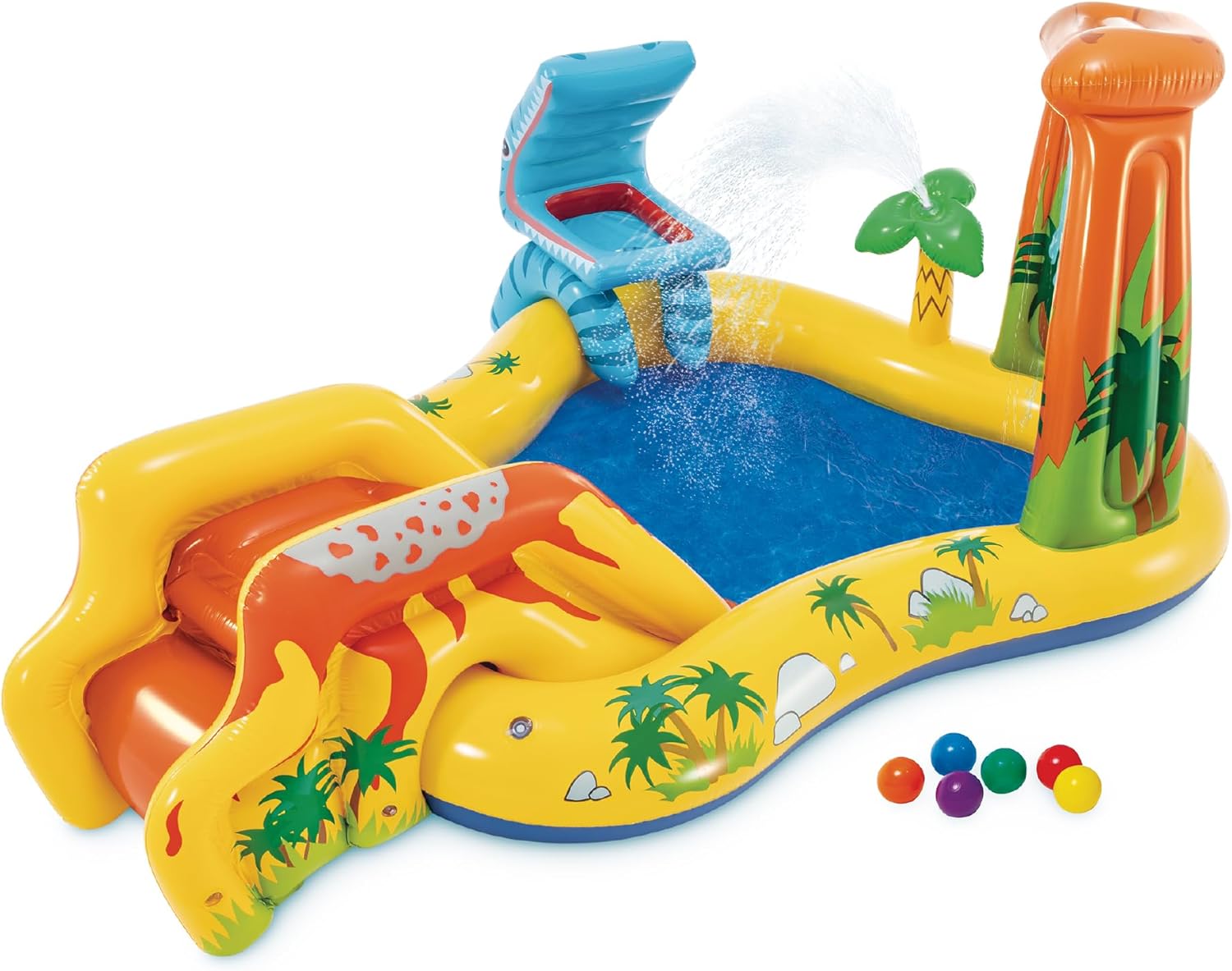 Inflatable Dinosaur Play Center Outdoor Playhouse Inflatable Water Park with Kid Pool Slide, Water Sprayer
