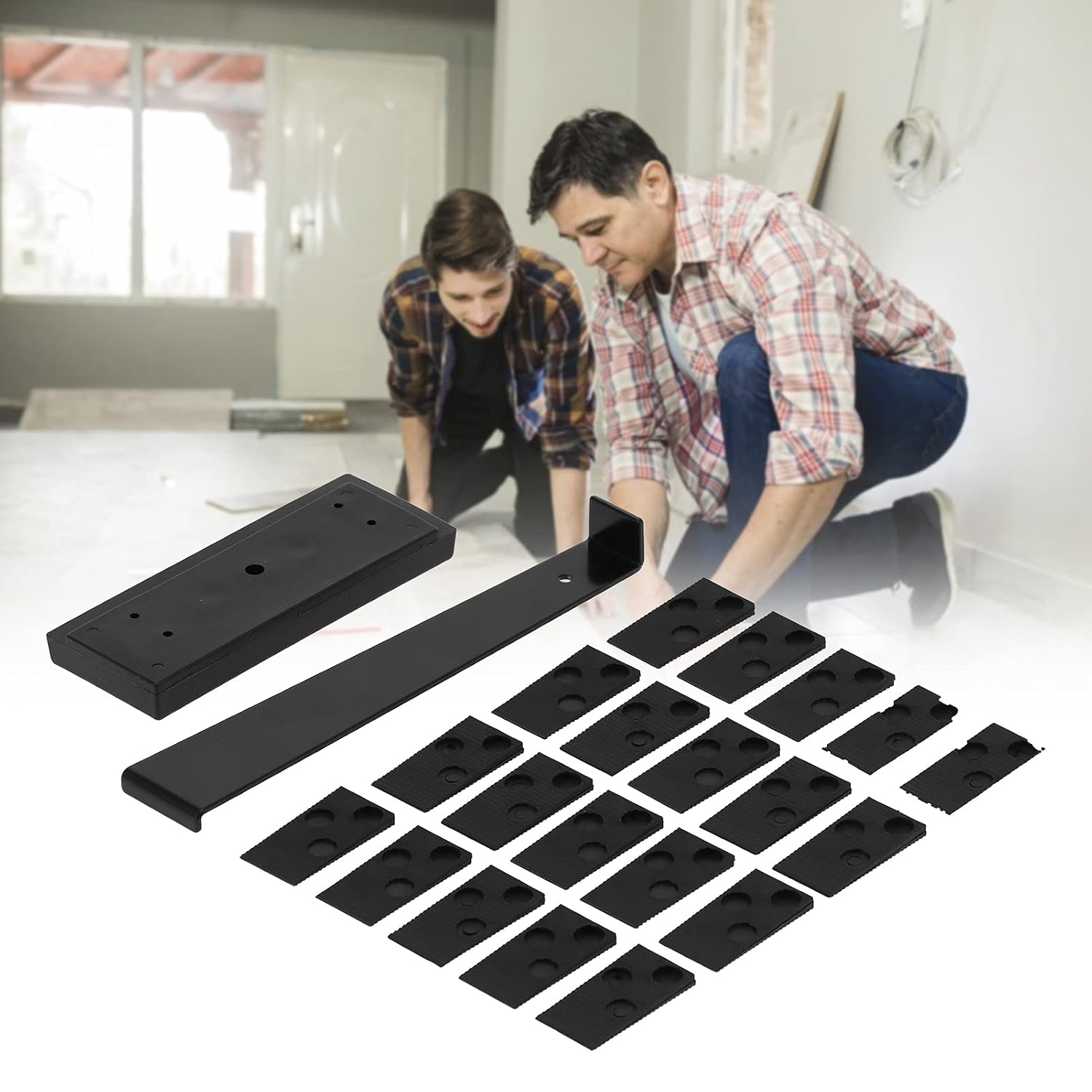 Floor Install Kit, Laminate Wood Flooring Installation Kit, Pull Bar, Black Tapping Block, 20 x Black Spacer, Black