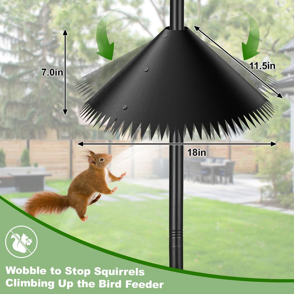 Bird Feeder Pole, 93 Inch Heavy Duty Birdhouse Pole with Spiked Baffle & 2 Tray, Adjustable Wild Bird Feeding Station