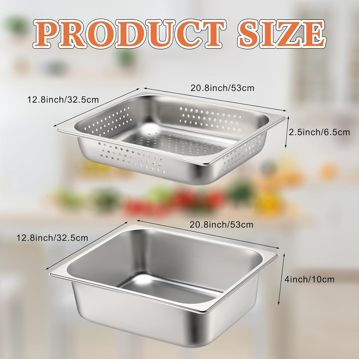 2 Pack Perforated Hotel Pans Set, Full Size, 2.5 Inches, 4 Inches