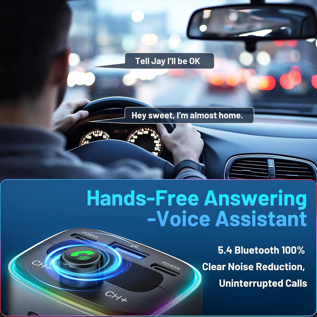 Bluetooth 5.4 Car Adapter 60W Charging USB Bluetooth Adapter for Car,Wireless Fm Transmitter Radio,Handsfree Calling