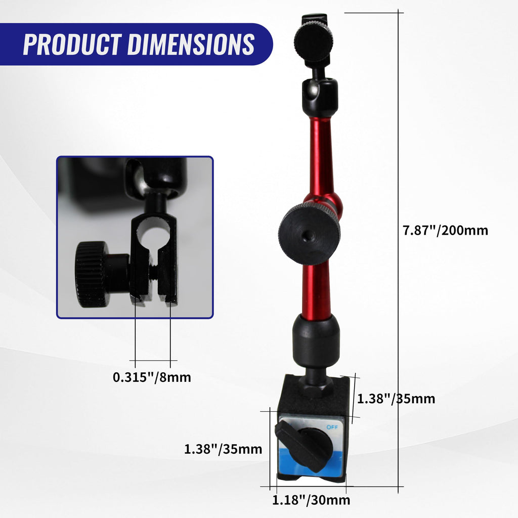HFS Adjustable Magnetic Base Stand for Dial Indicator, 8mm Clamping Hole