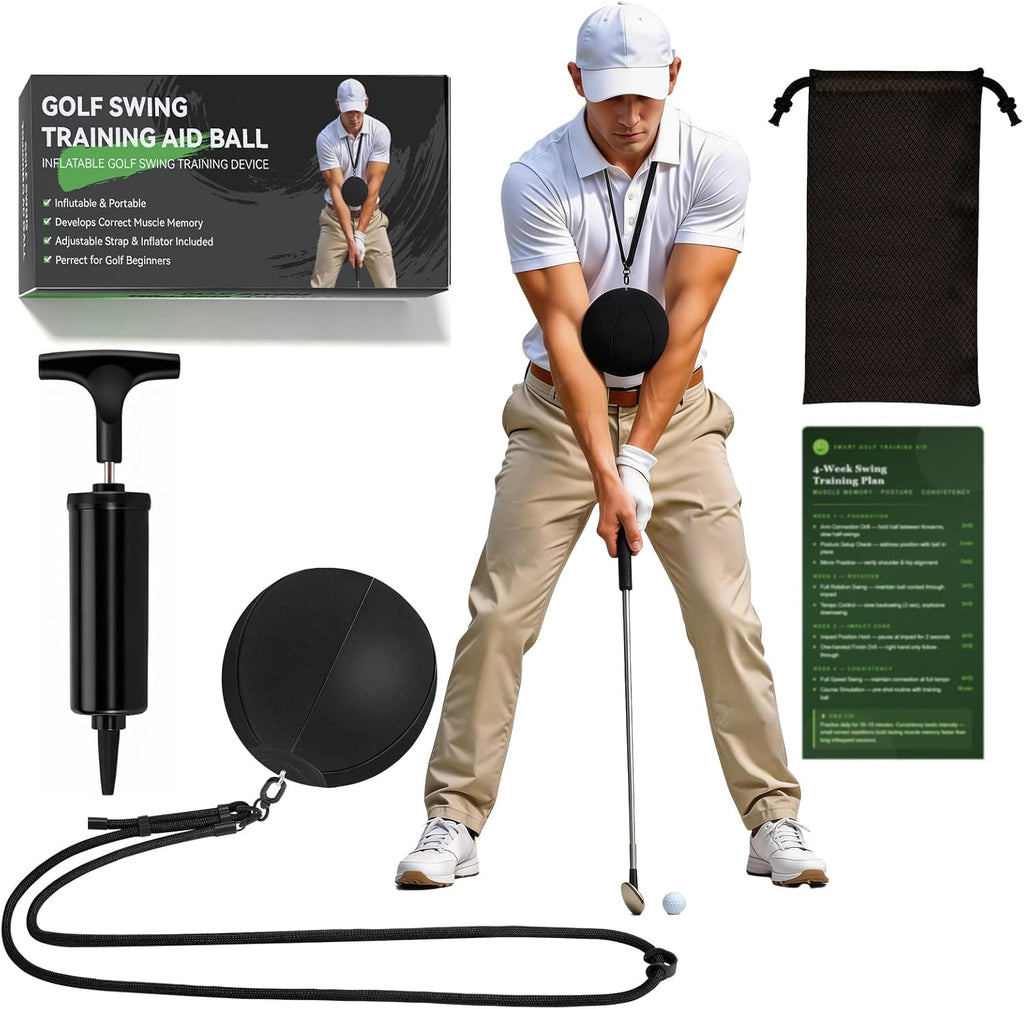 Portable Golf Swing Trainer & Training Ball – Adjustable Golf Training Aid & Connection Ball, Indoor/Home Golf Tempo