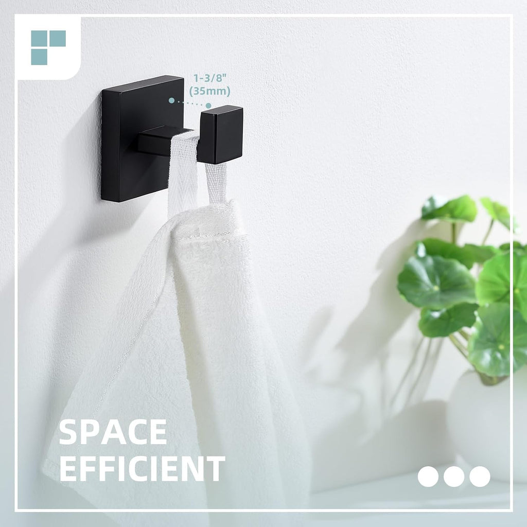 Towel Hook Matte Black, Coat Robe Hook, Bathroom Towel Hanger | SUS304 Stainless Steel, Modern Bathrobe Holder, Ideal