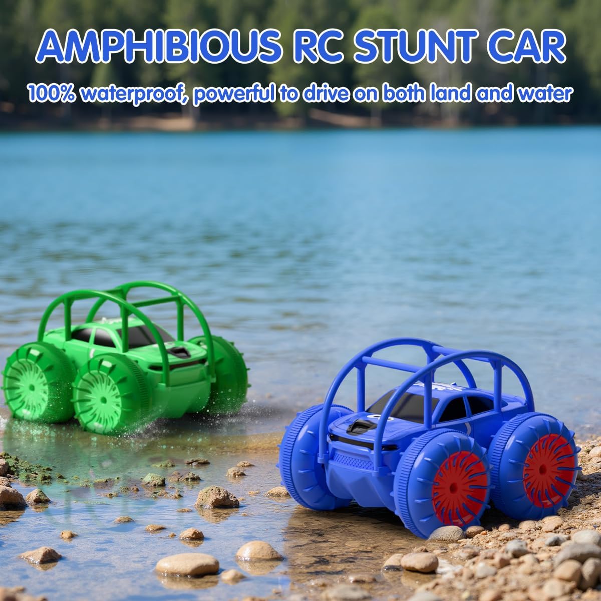 Remote Control Car, Fast Direct Charging RC Cars Amphibious 360° Rotating LED Rechargeable Stunt Car 2.4Ghz 4WD All