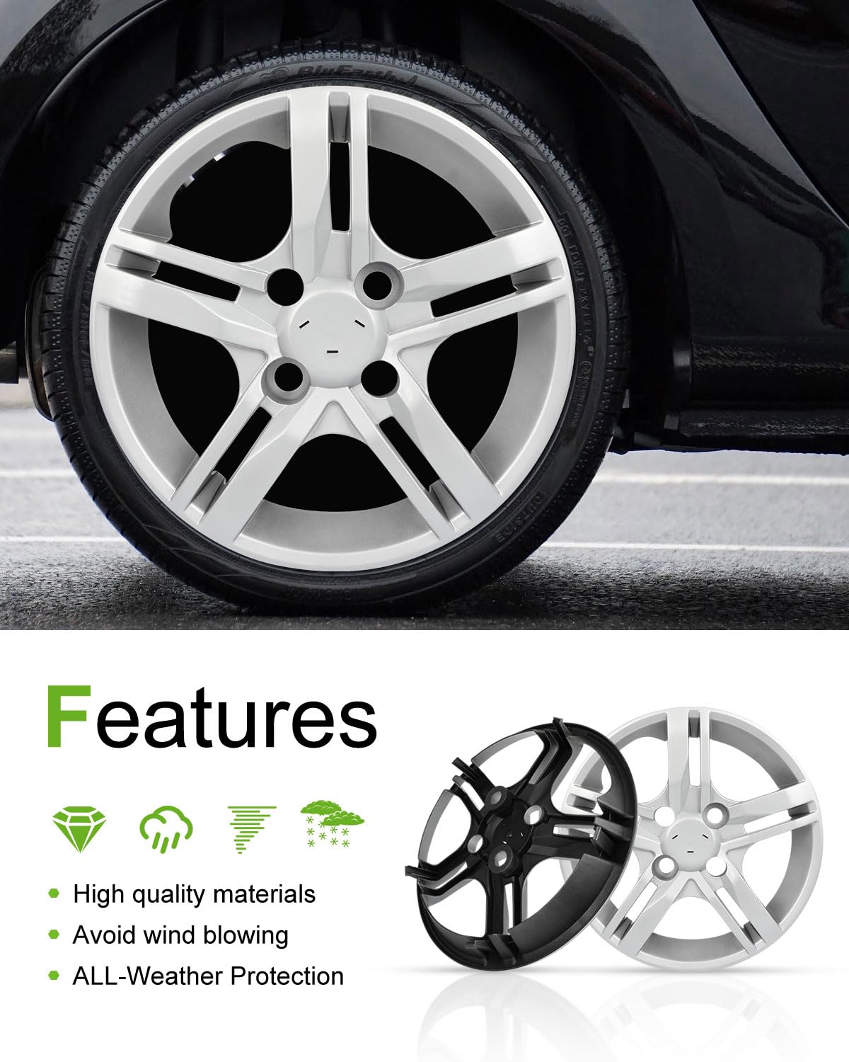 Hubcaps Wheel Cover Rim 13 Inch 4 PCS Silver