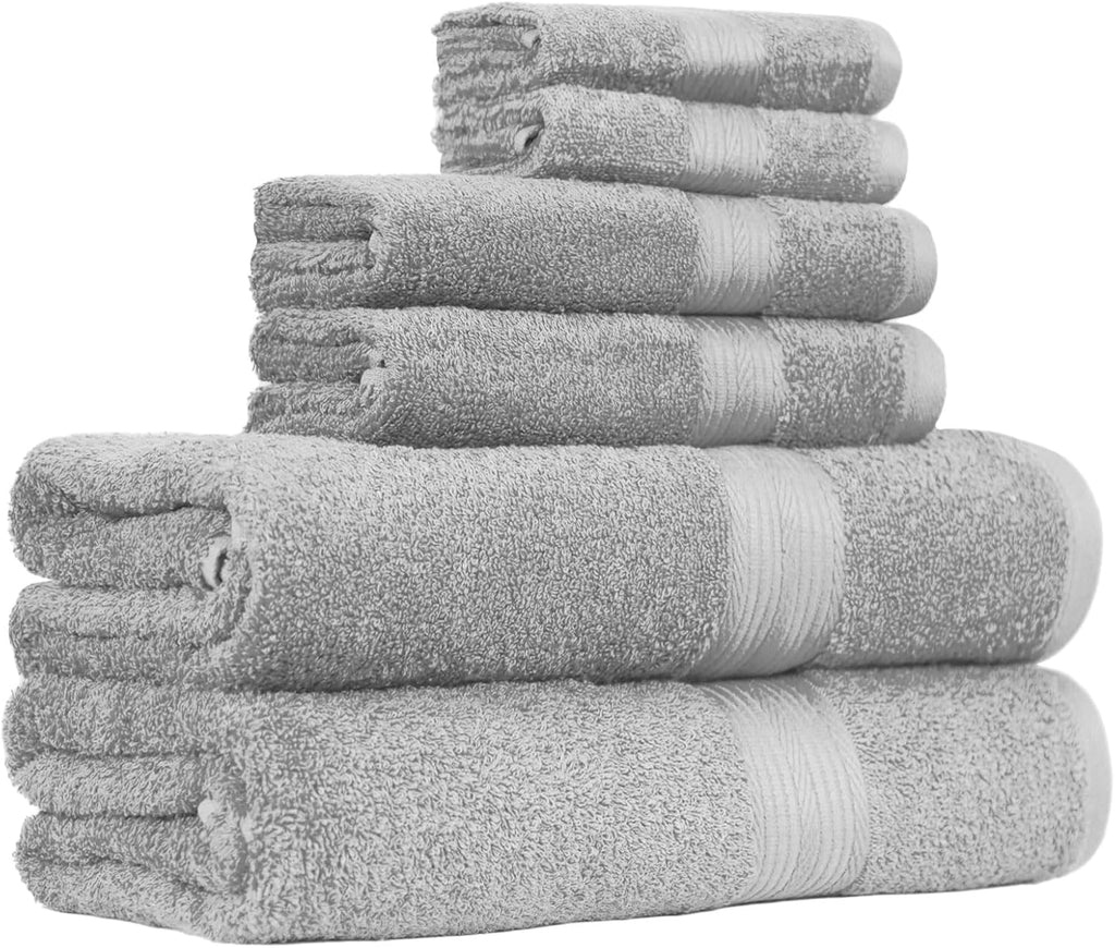 6-Piece Fade-Resistant 100% Cotton Towel Set for Bathroom, Soft and Absorbent, 2 Bath Towels, 2 Hand Towels, 2