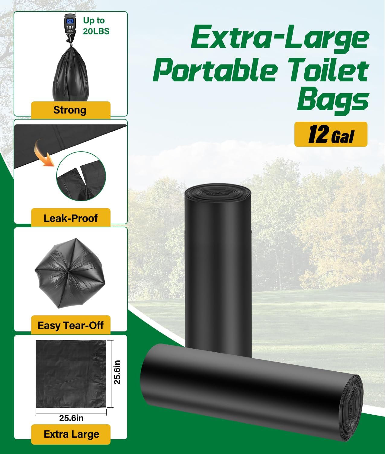 40 Portable Toilet Bags with 40 Poo Gel Set | 12 Gallon Camping Toilet Bag with Eco Super Absorbent Power,Emergency
