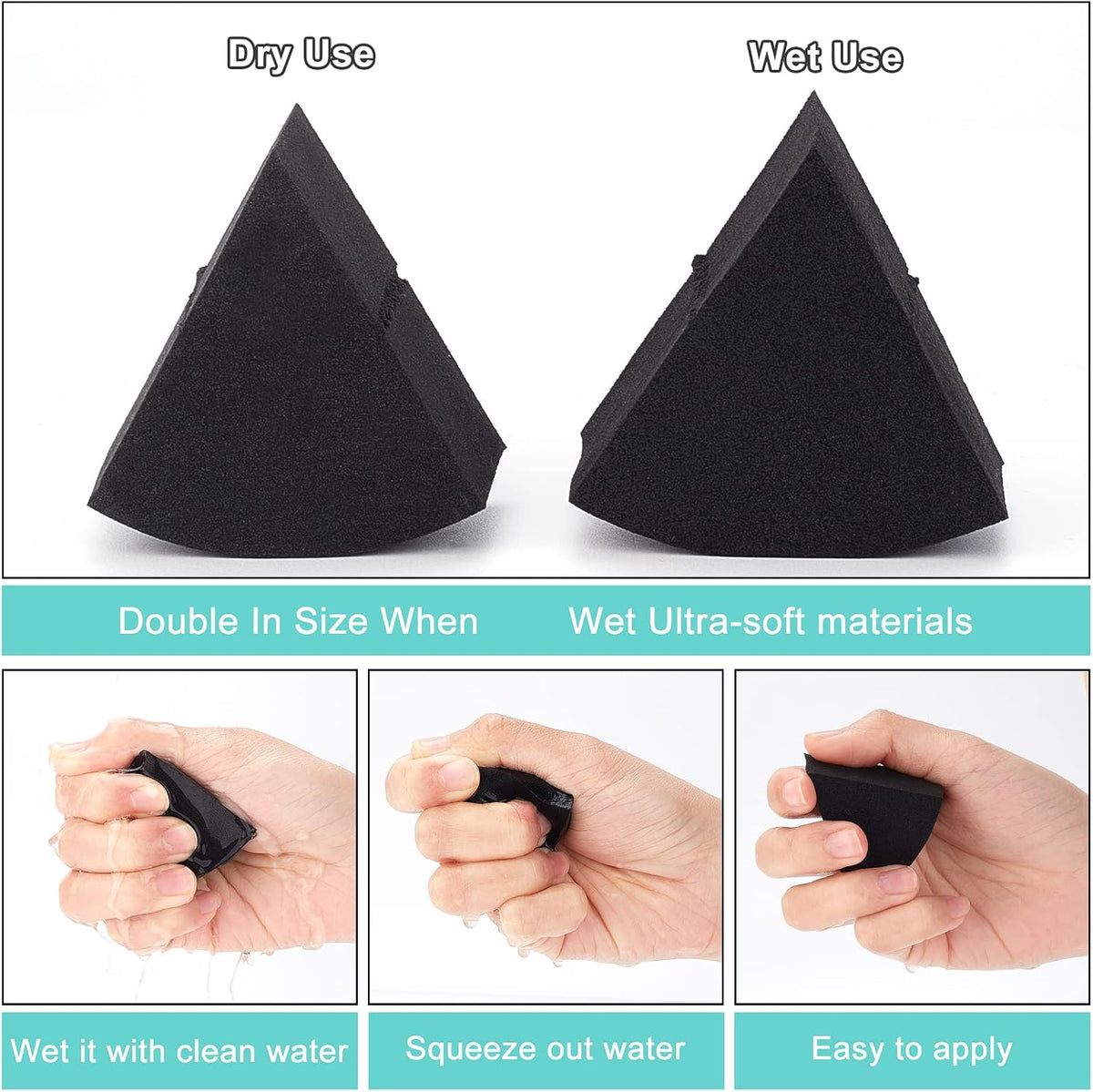 12PCS 2 Bags Triangle Powder Puff Face Paint Sponges Premium Black Half Moon Makeup Sponge Mini Applicator Wedges