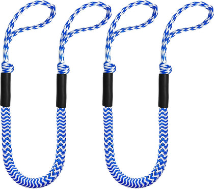 Bungee Dock Line with Loops – Lightweight Elastic Mooring Rope for Quick Docking (2, Blue & White, 4 FEET)