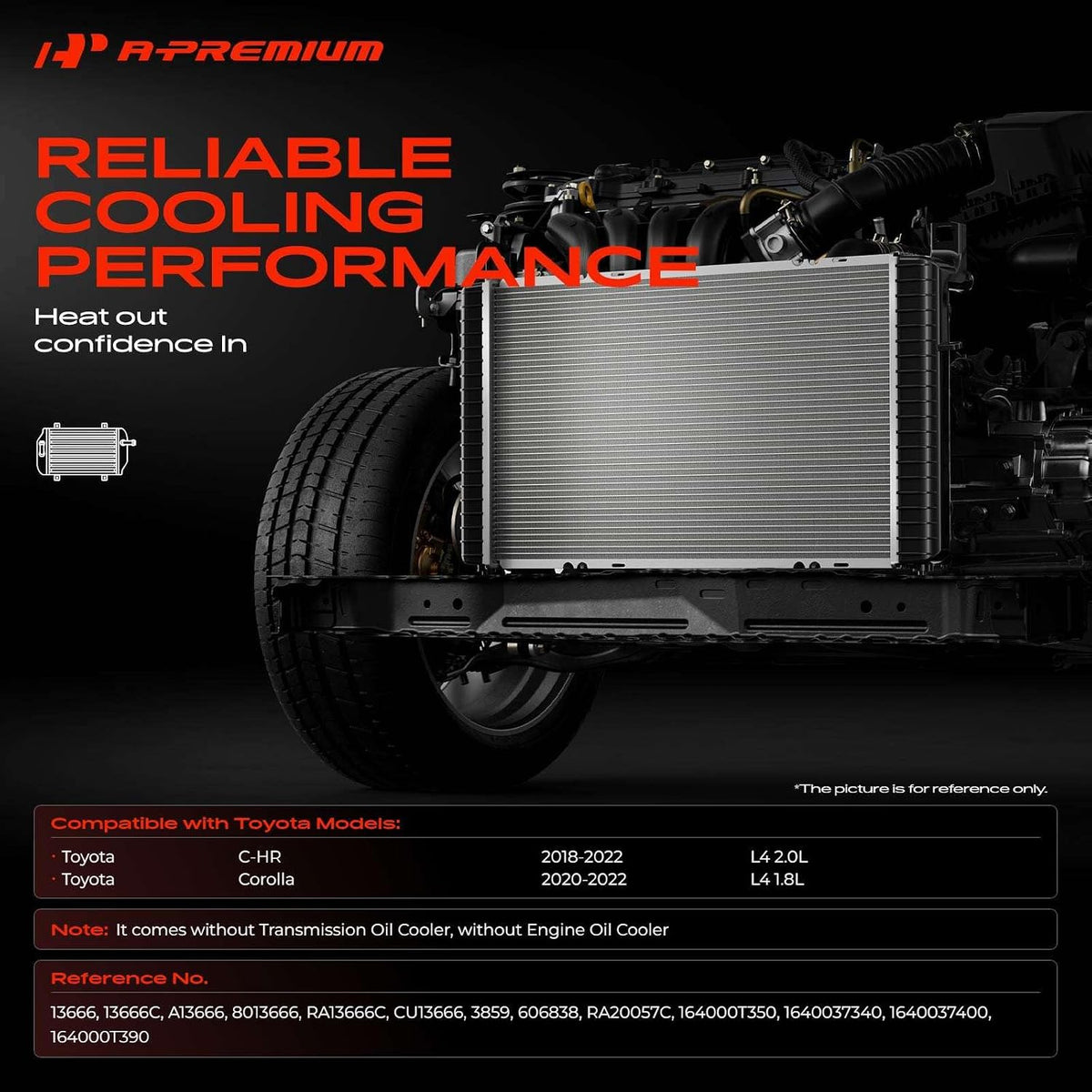 A-Premium Engine Coolant Radiator Assembly Compatible with Toyota