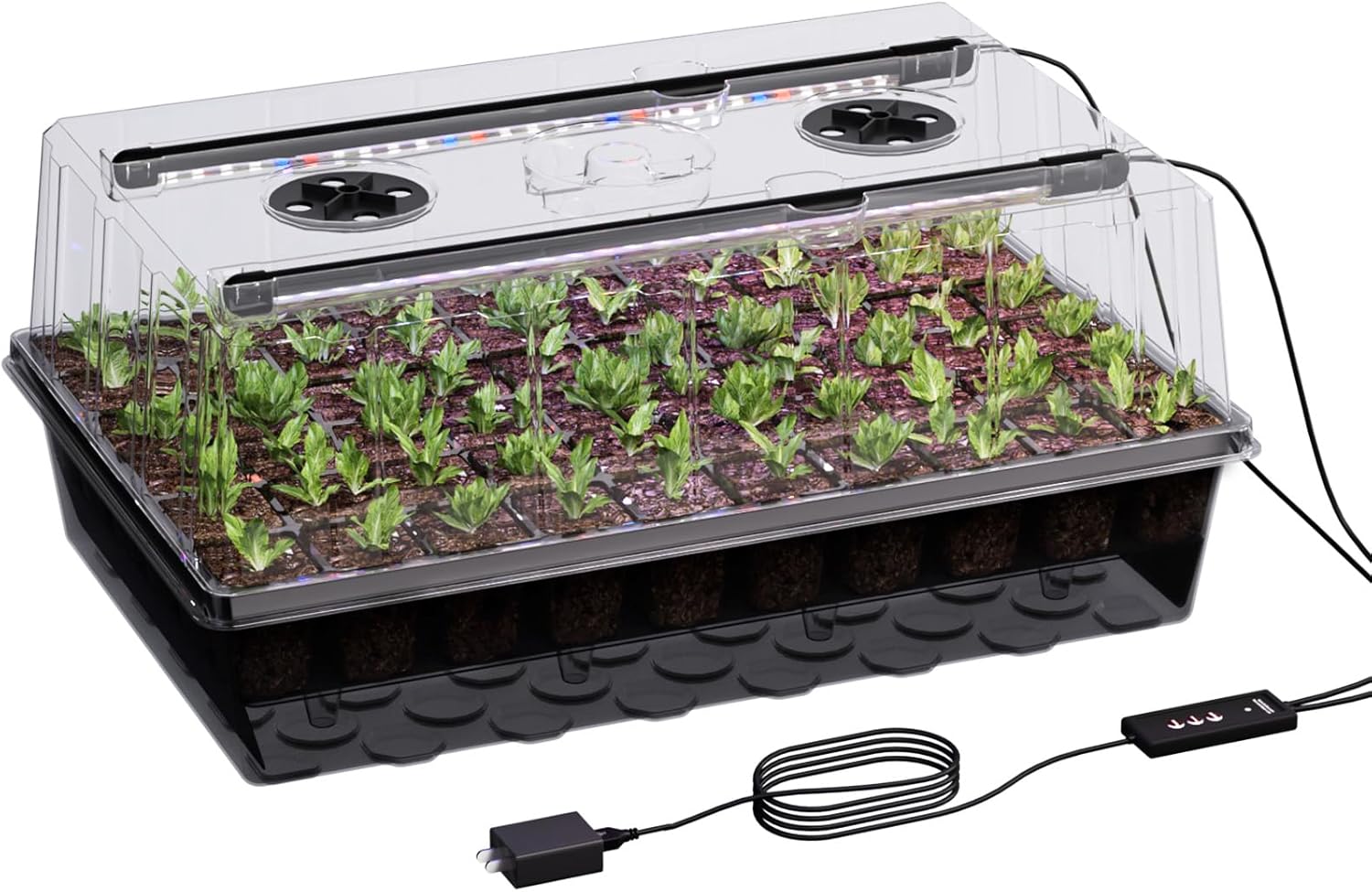 60-Cell Self-Watering Seed Starter Tray with Grow Light, Seed Starter Kit with 4.07” Humidity Dome, Indoor Seedling