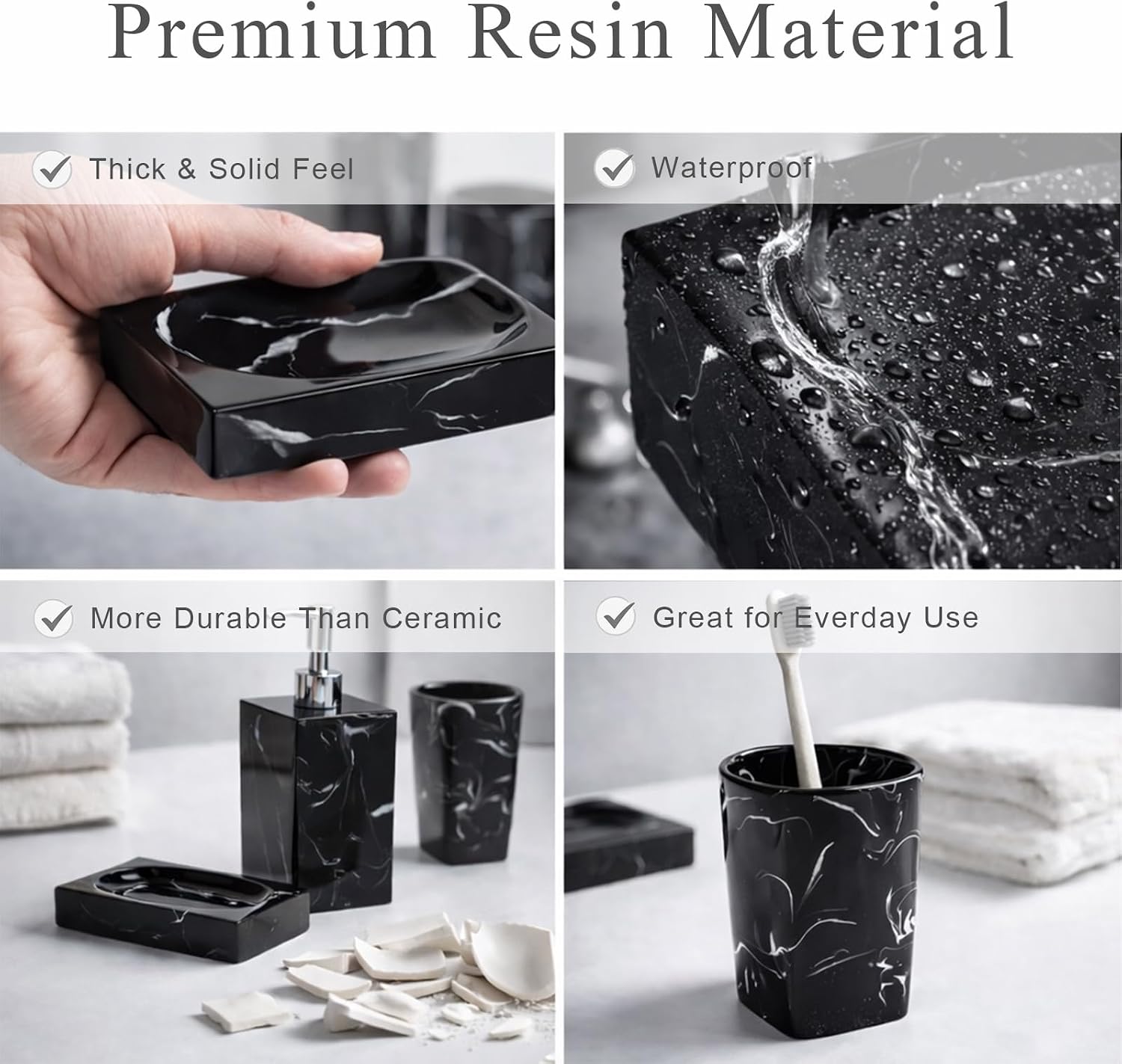 5 Piece Bathroom Accessories Set, Marble Resin Bathroom Vanity Set, Soap Dispenser, Toothbrush Holder, Soap Dish & 2