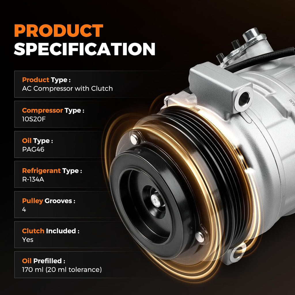 AC Compressor Compatible with 2000-2013 Chevy Silverado Suburban 1500 2500 Tahoe GMC Yukon XL 1500 2500 5.3L 4.8L 2 Mounting Holes Replaces CO 29002C