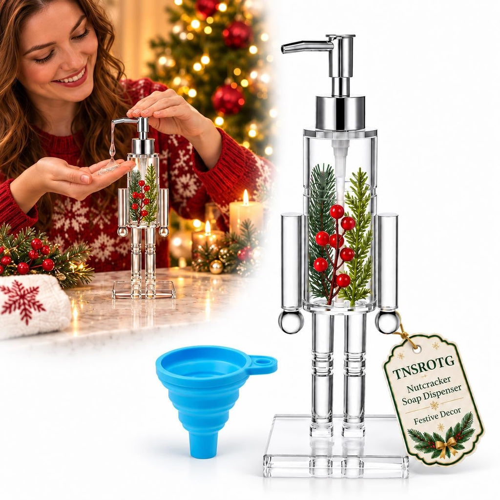 Nutcracker Soap Dispenser Clear Christmas Pump Bottle with Funnel Berries