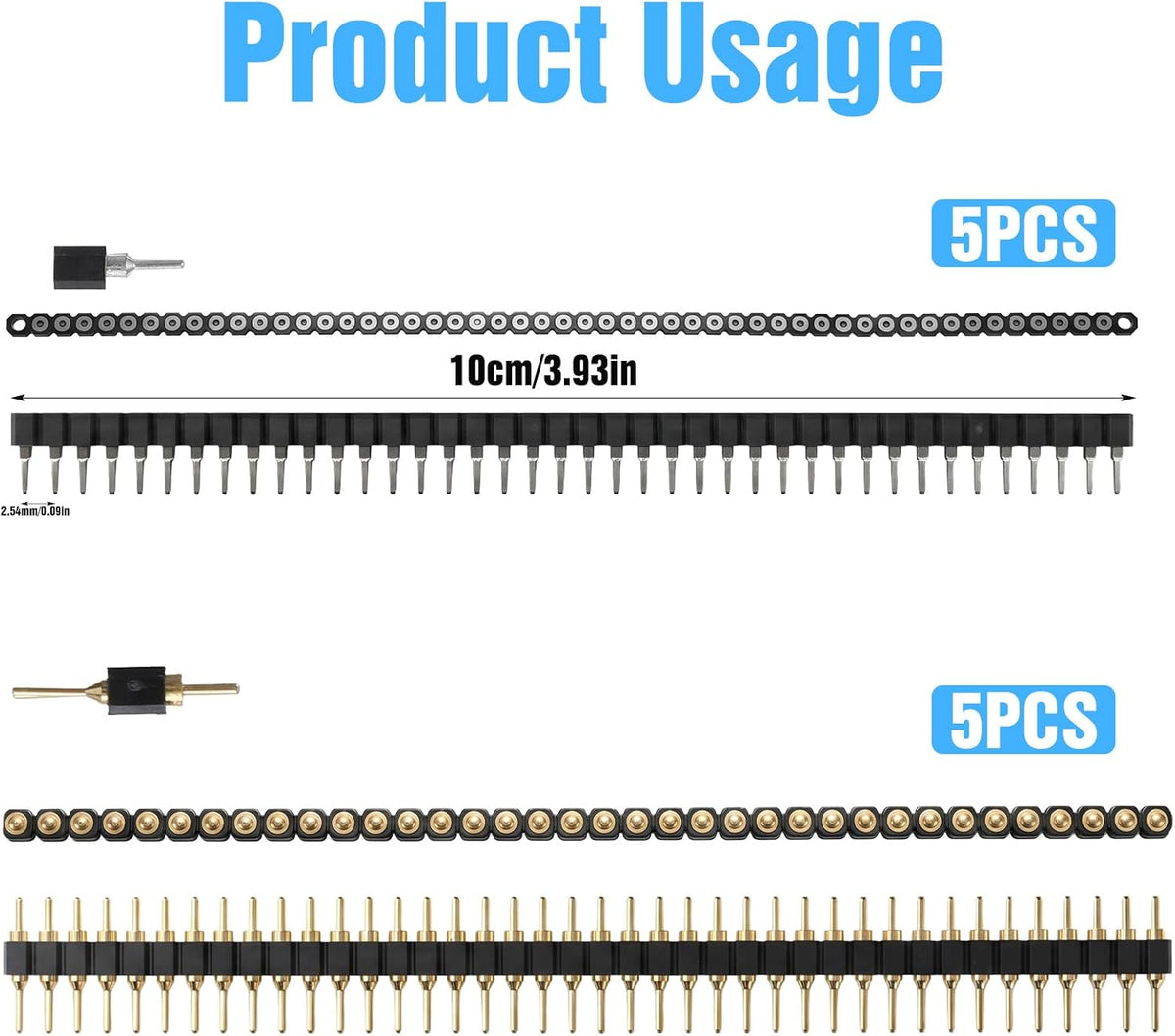 10 Pcs Straight Single Row 2.54mm 40 Pin Male Header, Breakaway Header Strip 0.1 Inch PCB Pin Headers for Breadboard Connector Electronic Circuit Board (Silver+Gold+Black)