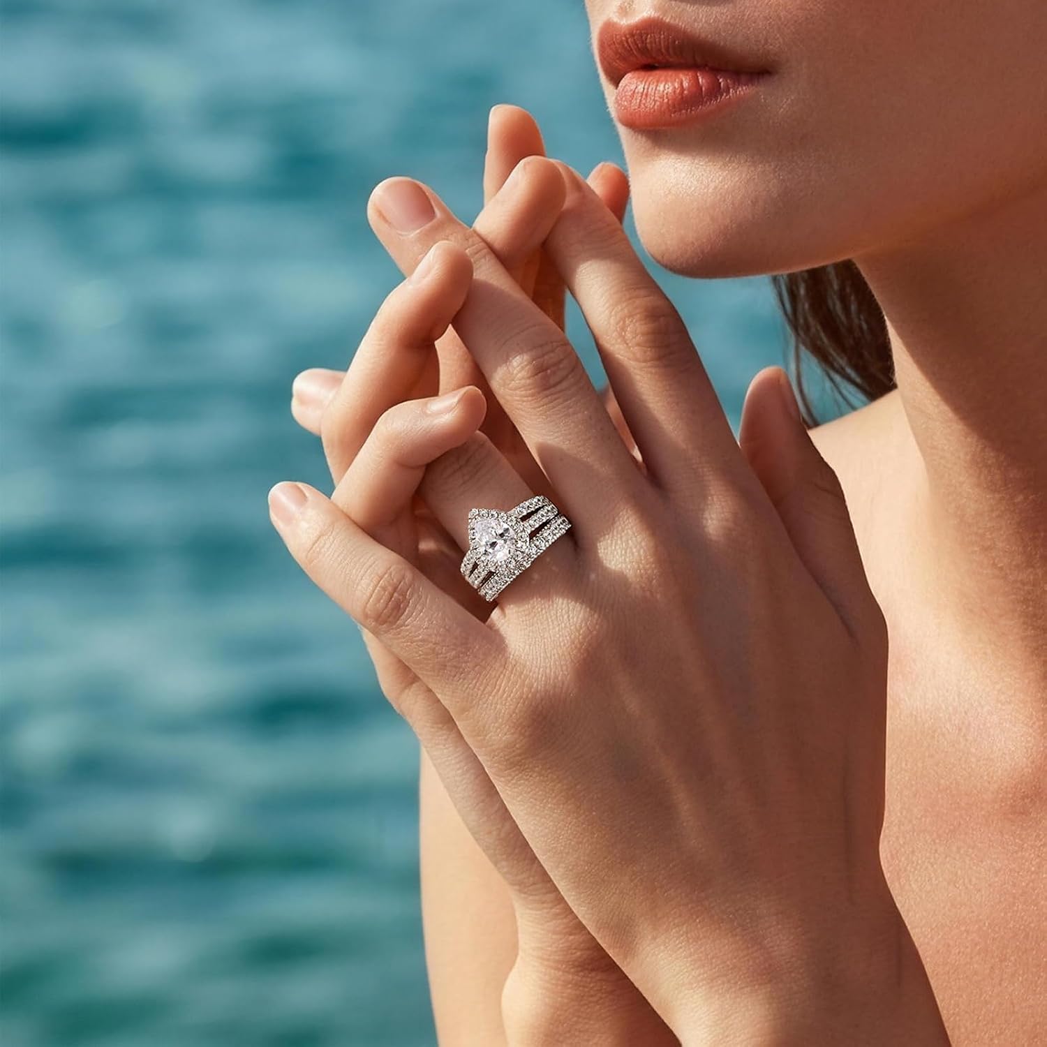 Pear Shaped Engagement Ring Vintage Wedding Ring Sets for Women Sterling Silver Cubic Zirconia D Color VVS1