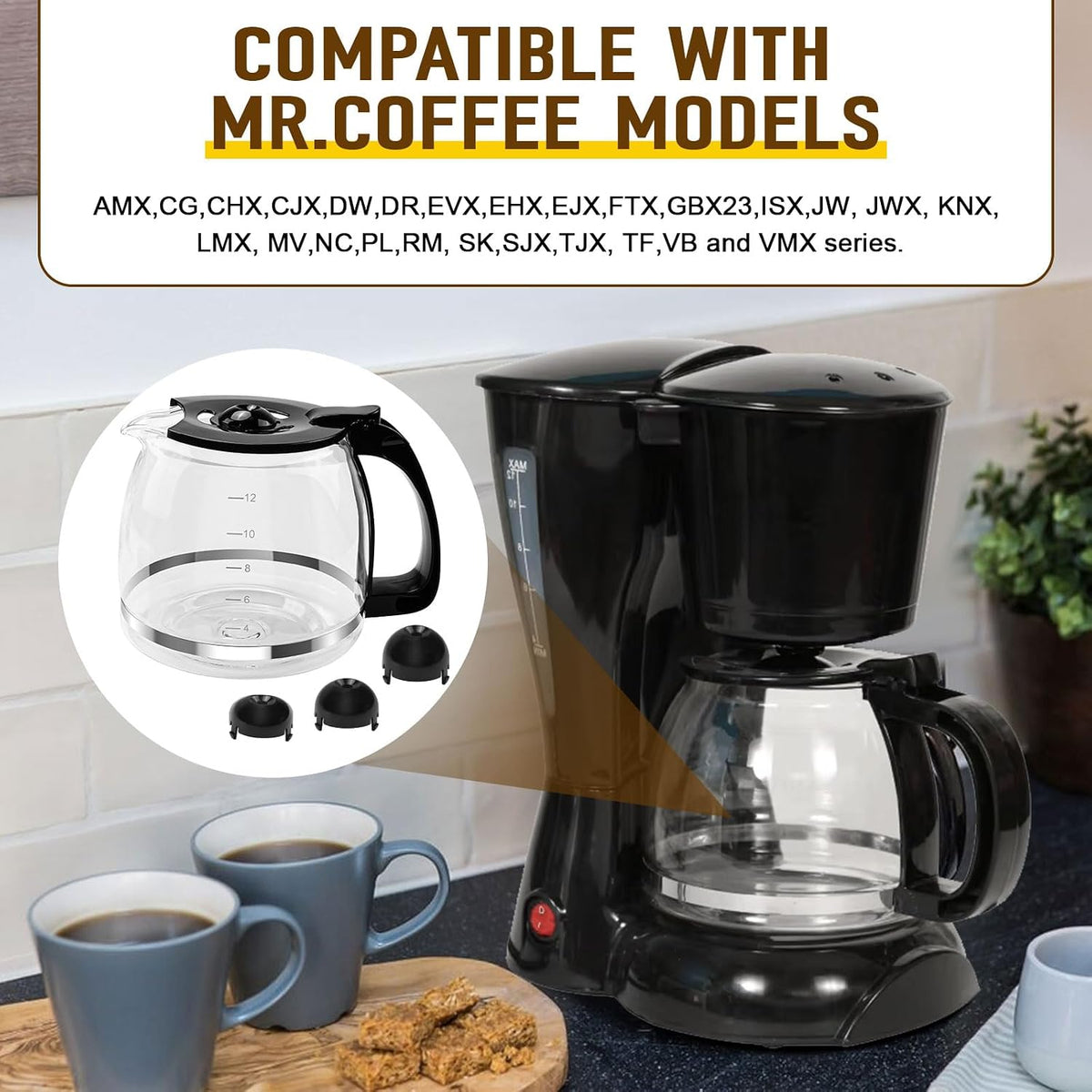 12 Cup Coffee Machine Glass Carafe Replacement for Mr. Coffee