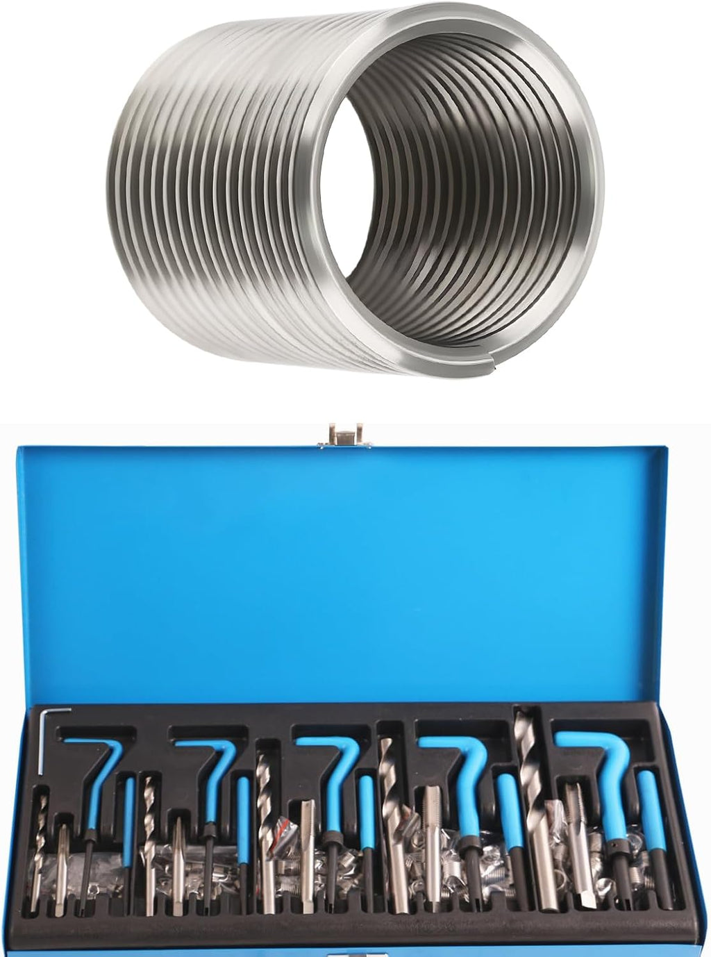 10x 304 Stainless Steel Fine Thread Insert M12x1.25x2D Compatible with Helicoil Manual Automatic Tool Repair Insert
