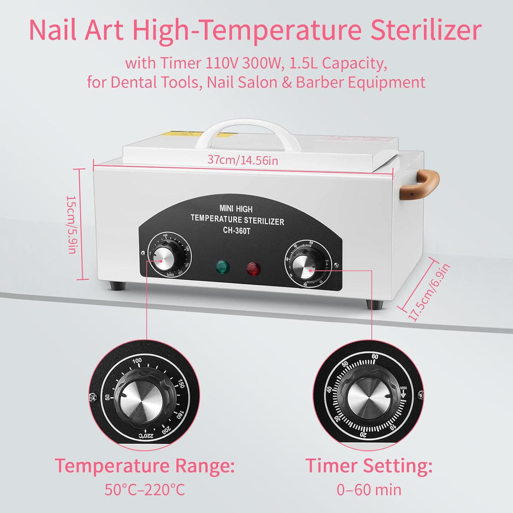 High Temperature Sterilizer Autoclave Machine, 110V 300W 1.5L with Timer Manicure Metal Tool Cleaner