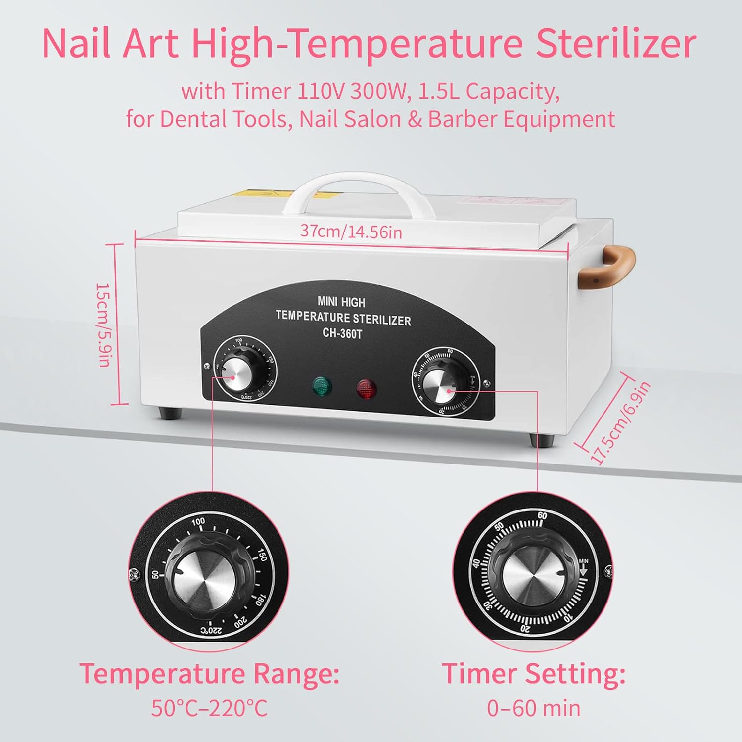High Temperature Sterilizer Autoclave Machine, 110V 300W 1.5L with Timer Manicure Metal Tool Cleaner